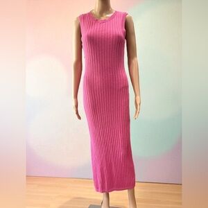 House Of Harlow Metallic Pink Linen Blend Ribbed Knit Maxi Dress NWOT-M